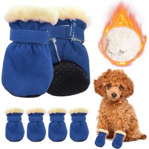 4 Stück Hundeschuhe Pfotenschutz Wasserdicht, Anti Rutsch Hundesocken, Hundeschuhe Winter, Weicher Verstellbarer (Blau,S)