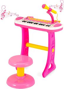 Keyboard Kinder mit 31 Tasten, Tragbar Kinderklavier mit Lichteffekte, Mikrofon und Abnehmbaren Beinen, Elektronisches Musikinstrument Kinder ab 3 Jahre (Rosa)