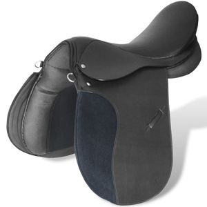 vidaXL Pferdereiten Sattelset 17,5" echtes Leder schwarz 18 cm 5-in-1