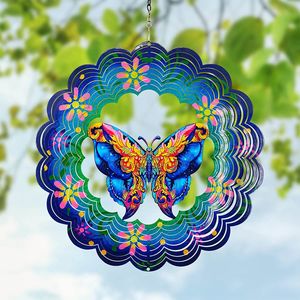 Wind Spinner 3D-Schmetterling Windspiele, 30cm 3D Visuell Edelstahl Kunst Kinetische Ornament Hängende Gartendekoration Garten Tierfiguren Sonnenfänger
