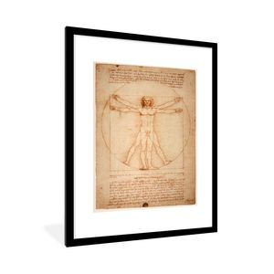 MuchoWow® Gerahmtes Poster Vitruvius Mann - Leonardo da Vinci 60x80 cm - Poster mit Schwarzem Bilderrahmen Wandposter Rahmen Foto Bilder - Wohnzimmer - Dekorationen - Prämie