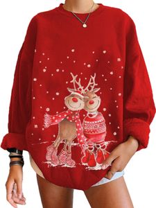 Damen Weihnachten Elch Löffel Hals Langarm Winter Warmer Pullover Pullover Lose,Farbe:Red,Größe:Xxl