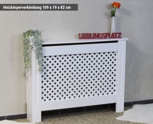 Heizungsverkleidung Heizkörperabdeckung Abdeckung Cover Schrank Holz MDF weiß Gitter 112x82 cm