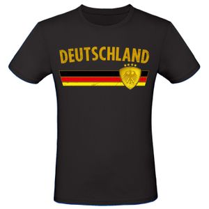 EM Fan Shirt Deutschland Europameisterschaft 100% Baumwolle T-Shirt Rundhals Fanartikel Alle Größen Herren Damen Fan-Shirt , Größe wählen:M, Land wählen:Deutschland - schwarz gold