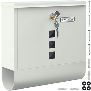 Monzana® Design Briefkasten Stahl mit Zeitungsfach Sichtfenster Namensschild drehbare Abdeckung Kreuzschloss 2 Schlüssel Postkasten, Farbe:weiß