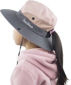 ASKSA Mädchen Sonnenhut UV Schutz Outdoor Hut Faltbar Wanderhut Gartenhut mit Verstellbare Kinnriemen, Zweifarbig Rosa