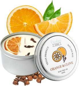 Creative Home Orange-Nelken Soja-Wachs Duft-Kerzen | 45 Stunden Brenndauer | 100 % Vegan in Dose | 180 ml Bio Aromatische Öle | Handgemacht | Perfekt als Entspannungs Deko oder Geschenk