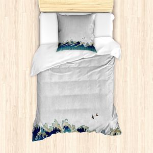 ABAKUHAUS Japanische Welle Bettbezug Set für Einzelbetten, Hokusai Wellen, Milbensicher Allergiker geeignet mit Kissenbezug, Perle Mehrfarbig