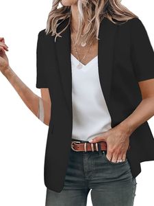 Damen Blazer Kurzarm Business Büro Jacke Casual Anzugjacke Cardigan Knopf Oberteile Schwarz,Größe  XL