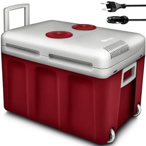 tillvex Kühlbox elektrisch 40L Rot mit Rollen | Mini-Kühlschrank 230 V und 12 V für KFZ Auto Camping | kühlt & wärmt | ECO-Modus