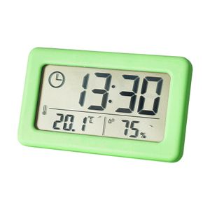 Mini Digitaluhr Temperatur Luft feuchtigkeit tragbare Tisch uhr Thermometer Hygrometer 12/24h batterie betriebene LED-Uhr, grün