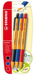 Druck-Kugelschreiber - STABILO pointball - 3er Pack - blau, schwarz, rot