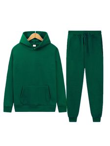 Herren 2 Set Hoodies Sweatsuit Pullover Draw String Long Sleeve Loungewear Tracksuit Set  Dunkelgrün,Größe:3Xl