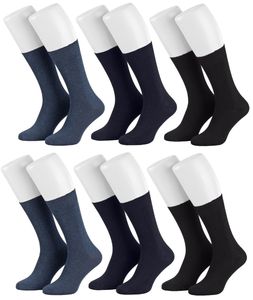 Tobeni 6 Paar Herrensocken Diabetiker Socken Baumwolle ganz ohne Gummi, Farbe:2x Jeans 2x Marine 2x Schwarz, Grösse:54-58