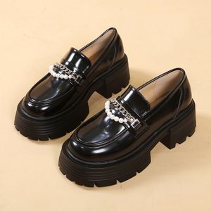 Plattform Müßiggänger Damenschuhe Damen Mary Janes Runde Zehe Müßiggänger Oxfords Plattform Lässige Kette Damen Heels Mary Janes