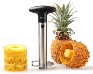 Deiss PRO Ananasschneider - 2 in 1 Edelstahl Ananasschneider & Schäler - Macht die perfekten Ananas Ringe ohne eine Sauerei - Spülmaschinenfest