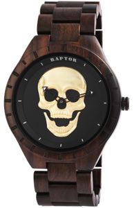 Raptor Armbanduhr Holz Totenkopf Uhr braun goldfarbig RA20300-003