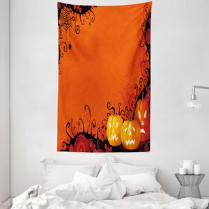 ABAKUHAUS Spinnennetz Wandteppich und Tagesdecke, Halloween Kürbisse aus Weiches Mikrofaser Stoff Waschbar ohne Verblassen Digitaldruck, 140 x 230 cm, Orange Marigold Schwarz