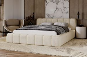 Čalouněná postel Bolonia 180x200 cm - postel s čelem, zásuvkou a roštem - moderní design - sametová látka (béžová - Magic Velvet 2201)