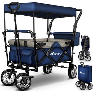 TRESKO Cart Modrý skladací ručný vozík Skladací záhradný vozík so strechou Prepravný vozík XXL