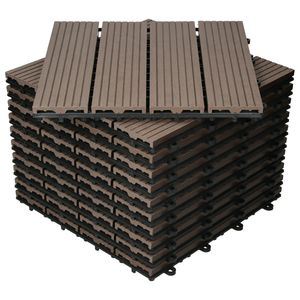ECD Germany WPC terasové dlaždice, 30x30 cm, 55-dielna ekonomická sada na 5m², tmavo hnedá, vo vzhľade dreva na záhradnú balkónovú podlahu s drenážnym systémom click, terasová dlažba balkónové dlaždice click dlaždice drevené dlaždice