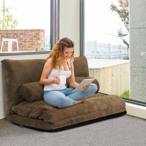 COSTWAY Schlafsofa 6-stufig einstellbarer Bodensessel mit 2 Kissen & Rückenlehne Sitzkissen gepolstert für Schlaf- & Wohnzimmer Kaffee