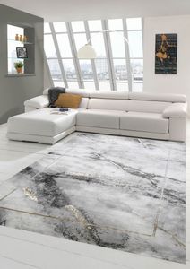 Teppich modern Wohnzimmer Teppich Marmor Optik in grau gold Größe - 160x230 cm