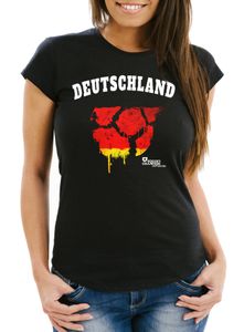 Damen T-Shirt Deutschland Fanshirt Fußball EM WM Vintage Ball Germany MoonWorks® schwarz XXL
