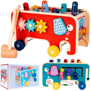 MalPlay Kinder Holzspielzeug Puzzle Montessori pädagogische Würfel Spielzeug Klopfbank Motorikspielzeug  Baby ab 3 Jahren