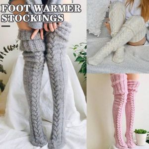 Dlouhé pletené ponožky do půli stehen, vysoce pružné a elastické, nadkolenní, růžové - SOCKLET