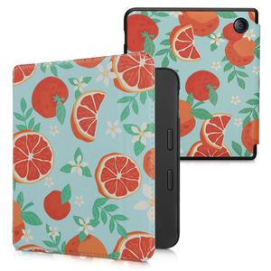 kwmobile Klapphülle kompatibel mit Tolino Vision 6 Hülle - eReader Case - Orangenblüten und -früchte Orange Blau Weiß