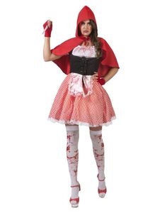 Damen Rotkäppchen Kostüm Halloween Kleid Märchen Karneval Rot Blut Böse Horror 36/38