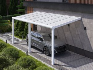 Durchdacht Carport aus Aluminium Weiß 900x400 Milchglasdach LED Beleuchtung