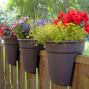 Blumenkasten mit Halterung Flowerclip für Geländer 3er Set - Pflanzkasten für Balkongeländer - Recycelter Kunststoff, Farbe:Anthrazit
