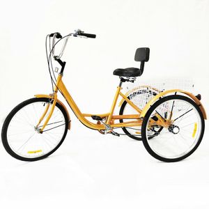 24" tříkolka pro dospělé 6Gear Dospělé jízdní kolo Senior 3 Wheel Bikes Tříkolka s košíkem Opěradlo žlutá
