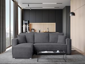 BroMARKT Kord Ecksofa TOP mit Schlaffunktion und Bettkasten Kissen Couch Sofa L-Form, Grau