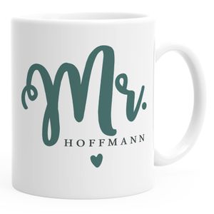 personalisierte Kaffeetasse Tasse Mr & Mrs Nachname Namenstasse personalisierte Geschenke Hochzeitsgeschenk SpecialMe® Mr weiß Keramik-Tasse
