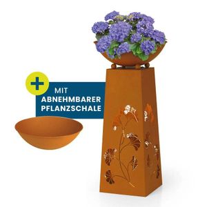 Hoberg LED Pflanzsäule 3D Schmetterling-Design Rost-Optik Abnehmbare Pflanzschale In- & Outdoor Beleuchtung 6h Timer kabellos 23 x 23 x 70 cm
