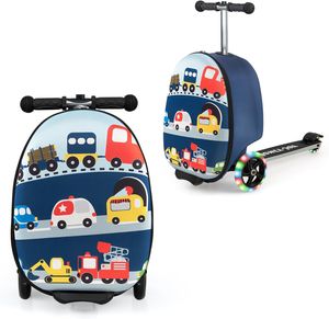 COSTWAY 2 v 1 dětská koloběžka a dětský kufr, s LED kolečky, 26L dětský vozík s brzdou, pro děti od 5 let (vozidlo)