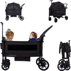 Cabino® Bollerwagen Waggie - Leicht, Faltbar, Verstellbarer Griff, Inkl. Tablett und Becherhalter, L85 X B47 X H71cm, Höchster Griff 106cm - Schwarz