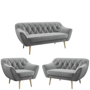 MKS MEBLE Sofa - Moderne Sofa Set 3+2+1 - Skandinavische Deko Polstersofa - Pirs Zwei Loungesofas und Sessel - Sechs Personen Grau