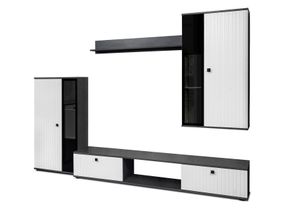 AX LIVING Hochwertige Wohnwand Formilo 240 cm matera/weißen Fronten mit Lamellen