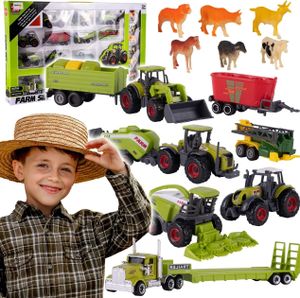 Malplay Traktor Set Spielzeug mit Zubehören Landmaschinen für Kinder Mähdrescher Bagger, Traktor, Erntemaschine