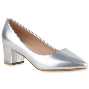 VAN HILL Damen Klassische Pumps Spitze Elegante Schuhe 840671, Farbe: Silber, Größe: 39