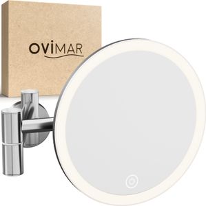 ovimar Kosmetikspiegel Vorupor | mit Beleuchtung | wiederaufladbar | Wandmontage zum Bohren | im Badezimmer |5fach Vergrößerungsspiegel | Schminkspiegel mit Licht | 360 Grad Spiegel