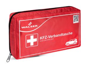 WALSER KFZ-Verbandtasche 2022, Auto-Verbandskasten neu, Erste Hilfe Koffer, Notfall-Set Auto, Erste Hilfe Tasche DIN 13164:2022, First Aid Kit rot
