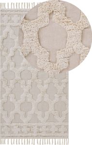 BELIANI Teppich Beige Baumwolle Rechteckig 80 x 150 cm Marokkanisches Muster Fransen Getuftet Skandinavisch Kurzhaar Kurzflor Wohn- und Schlafzimmer