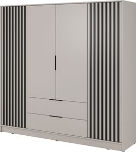Schlafzimmerschrank 206 x 200 x 51 cm JOHN 4D (Kaschmir) mit 4 drehbaren Türen und 2 Schubladen Latten aus Holz Loft Style Industrieller Schrank Kleiderschrank (Spannstange) mit Regalen