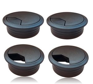 4er Set Kabeldurchführung Schreibtisch 60mm - Farbe [schwarz] - Kabeldurchlass mit Staubdichtung für diverse Büro Schreibtische & Arbeitsplatten | runde Kabeldose aus ABS Kunststoff |  Kabelauslass