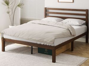 Zinus Leah Bett 140x200 cm - Bettgestell mit Lattenrost - Bett aus Bambus mit Kopfteil - Doppelbett - Bettrahmen Braun